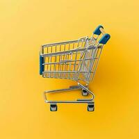 Composition of shopping cart or trolley with gift boxes or bags. Cyber monday sales or shopping day concept by AI Generated photo