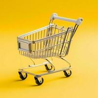 Composition of shopping cart or trolley with gift boxes or bags. Cyber monday sales or shopping day concept by AI Generated photo