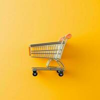 Composition of shopping cart or trolley with gift boxes or bags. Cyber monday sales or shopping day concept by AI Generated photo