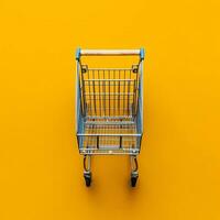 Composition of shopping cart or trolley with gift boxes or bags. Cyber monday sales or shopping day concept by AI Generated photo