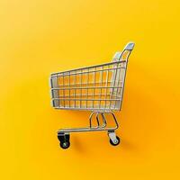 Composition of shopping cart or trolley with gift boxes or bags. Cyber monday sales or shopping day concept by AI Generated photo