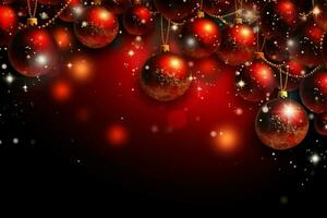 Navidad antecedentes con Navidad pelotas adornos colgando con Copiar espacio. Navidad decoración concepto por ai generado foto