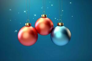 Christmas background with christmas balls ornaments hanging with copy space. Christmas decoration concept by AI Generated photo