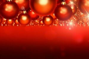 Christmas background with christmas balls ornaments hanging with copy space. Christmas decoration concept by AI Generated photo