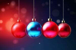 Christmas background with christmas balls ornaments hanging with copy space. Christmas decoration concept by AI Generated photo