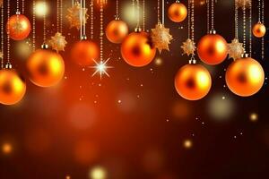 Christmas background with christmas balls ornaments hanging with copy space. Christmas decoration concept by AI Generated photo