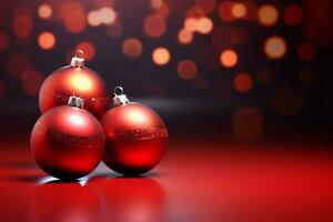 Christmas background with christmas balls ornaments hanging with copy space. Christmas decoration concept by AI Generated photo