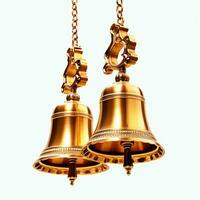 Decorative christmas ornament with christmas golden bells or jingle bells. Christmas decoration concept by AI Generated photo