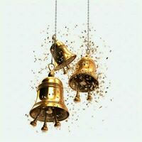 Decorative christmas ornament with christmas golden bells or jingle bells. Christmas decoration concept by AI Generated photo