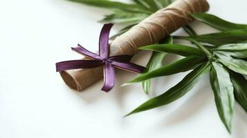 A christian wooden cross crucifix sign with green palm leaves as religious holiday. Palm sunday event concept by AI Generated photo