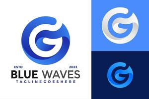 letra sol azul ola vistoso negocio empresa logo diseño vector símbolo icono ilustración