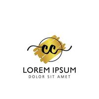CC Initial Handwriting gold Brush Template Design vector