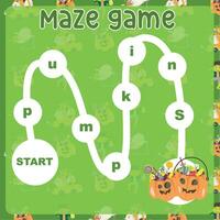 Maze game worksheet. Worksheet for learning English. Educational activity for children. vector
