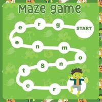 Maze game worksheet. Worksheet for learning English. Educational activity for children. vector