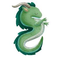 Bright green dragons with horn and paws of fairy tales. Scary le vector