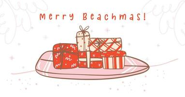Surfboard Summer Christmas Gifts. Cute Kawaii Doodle Illustration vector
