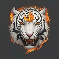 fuego blanco Tigre cabeza mascota, para camisetas, pancartas y esports juego logotipos, etc. ai generado foto
