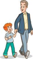 vector illustration of father and son walking