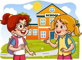 vector illustration of happy cute kids student talking