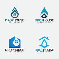 casa hogar y agua soltar gotita icono para plomería hogar Servicio logo diseño vector