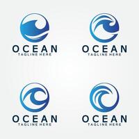 wavy blue ocean water letter O ocean wave logo design vector