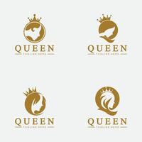 Beautiful face queen icon logo.for queen logo.Beauty woman hair salon golden logo. cosmetic, skin care business logo vector