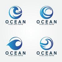 wavy blue ocean water letter O ocean wave logo design vector