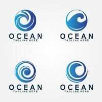 wavy blue ocean water letter O ocean wave logo design vector