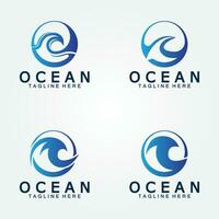 wavy blue ocean water letter O ocean wave logo design vector