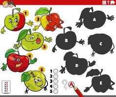 shadows game with cartoon apple characters vector