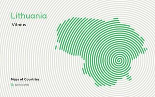 Creative map of Lithuania. Political map. Capital Vilnius. World Countries vector maps series. Spiral fingerprint series