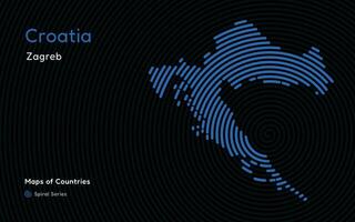 Creative map of Croatia. Political map. Zagreb. Capital. World Countries vector maps series. Spiral fingerprint series