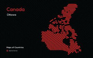 Creative map of Canada. Political map. Capital Ottawa. World Countries vector maps series. Spiral fingerprint series