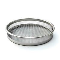 Stainless steel sieve isolated on white background photo