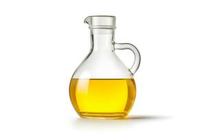 Olive oil in glass bottle isolated on white background photo