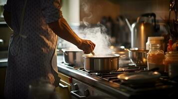 hombre Cocinando en el cocina a hogar. el concepto de un sano estilo de vida foto