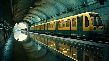 alto velocidad tren en el túnel de el ciudad foto