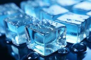 hielo cubitos en azul ai generativo foto