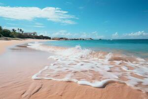 Beautiful beach in close up with blue sky AI Generative photo