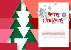 Navidad saludo tarjeta en papel cortar estilo y vector diseño con ejemplo textos.