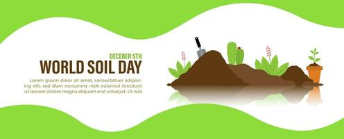 Many and different plants grow in soil mound with the day and name of event, example texts on white background. Poster's campaign of world soil day in flat style and vector design.