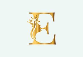 beauty monogram letter E woman silhouette logo design vector