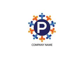 people with letter P logo design concept template vector