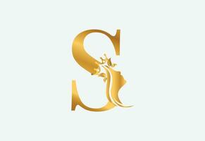 beauty monogram letter S woman silhouette logo design vector