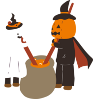 A ghost and a pumpkin witch cook the potion png