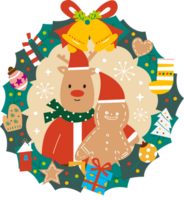 A reindeer and a gingerbread in the Christmas wreath png