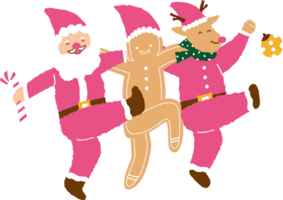 A gingerbread hold a Santa Claus and a reindeer png