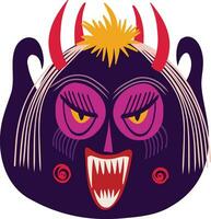 Horned strange ugly angry demon. Illustration in childish style vector