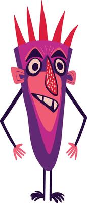 Cartoon comical monster with strange creepy face. Halloween character in modern cartoon style