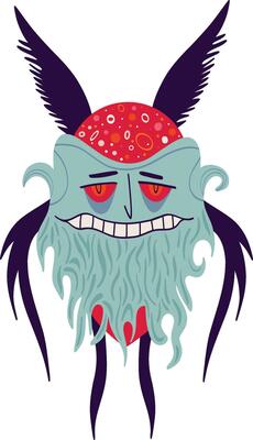 Creepy funny character monster gin with funny smile face.